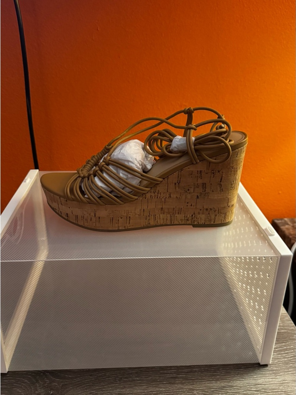 Sun + Stone Cognac Strappy Cork Wedge Sandals